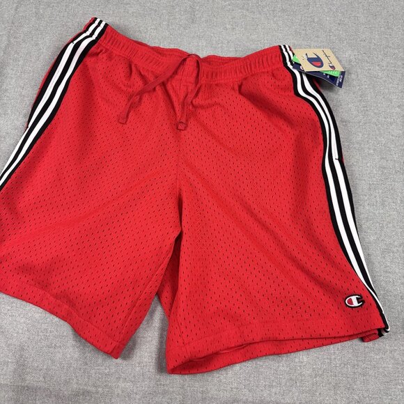 Champion Red Mesh Athletic Shorts  Black & White Stripes Mens L 100% Polyester - Picture 12 of 14